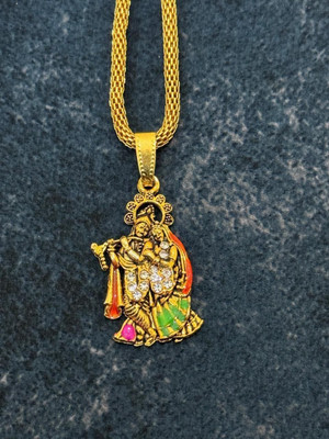 pompeo MULTICOLOR RADHA KRISHNA LOCKET WITH GOLDEN CHAIN Gold-plated Stainless Steel Locket Set