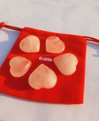 ecatee Natural Rose Quartz Heart Love Pink Shiny Carved Palm Worry Stone Quartz, Crystal, Agate Stone