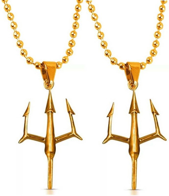 BigWheels (2 Pcs) God Lord Shiva Mahadev Mahakaal Trishul/Pendant Locket Necklace Stainless Steel Pendant Set