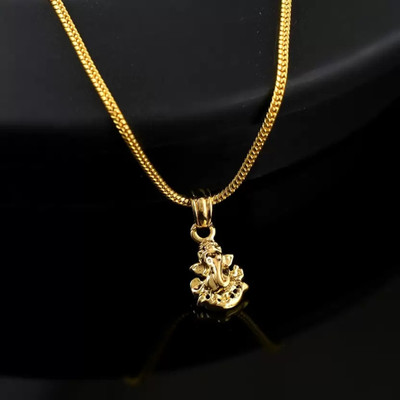 Lyzoo Simple Chain with Pendant Lord Ganesha Locket Ganpati Ganesh ji Maharaj Gold-plated Brass Locket Set