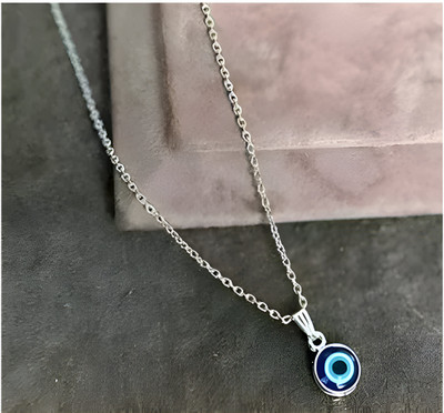 masimumma Evil Eye Silver-Toned Pendant Necklace with Chain | Lucky Charm, Nazar Battu Silver Stainless Steel Locket Set