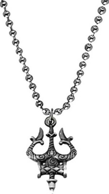 ricky collections Fancy & Stylish Solid Oxidize Silver Plated Trishul With Damru Locket Pendant Sterling Silver, Platinum Cubic Zirconia Alloy Pendant
