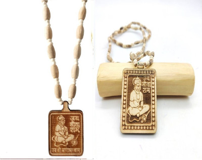 Green Spiritual Shri Bageshwar Dham Tulsi Kanthi Mala with Tulsi Hanuman ji Locket Combo Wood Pendant