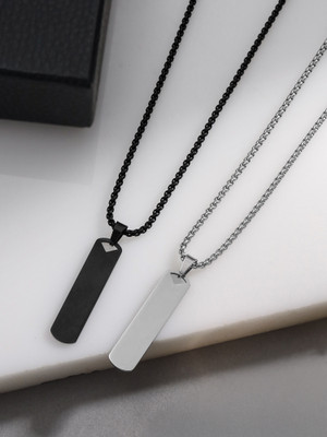 Qiroko Urban Tag Collection | Stainless Steel Pendant Chain Necklace Combo of 2 Chains Stainless Steel Pendant Set