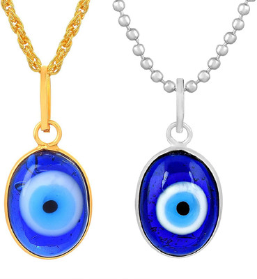 morir Gold/Silver Plated Evil Eye Necklace Pendant Protection Jewelry Set (2 Pieces) Gold-plated Brass Pendant Set