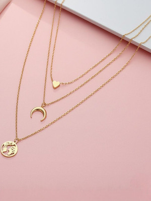 Dressberry Three Layered Earth Moon Heart Necklace Gold-plated Alloy Pendant