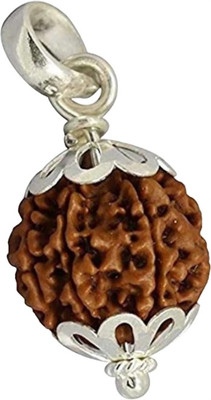 JangraBro 5 Mukhi Nepali Rudraksha Five Face Rudraksh With Original Quality Certificate Silver Beads Wood Locket Set