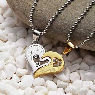 zayraa Valentine Day Gift I love you Broken Heart Couple Love Locket Sterling Silver Zircon Alloy, Stainless Steel Pendant