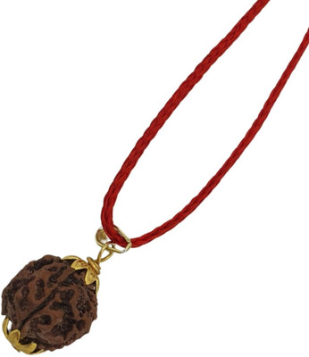 Nirvana Mukhi Brown 4 Mukhi Nepali Rudraksha Four Face Rudraksh Certified with Lab Report Gold-plated Beads Brass, Wood Locket Set