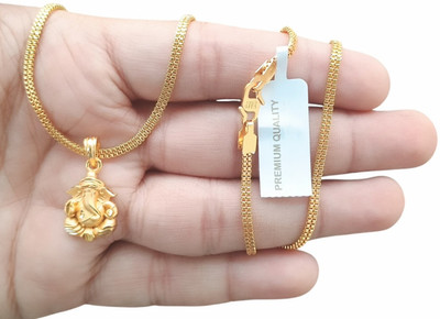 SAPNAPALACE Ganpati ji Gold locket with 2 line Gold plated chain Gold-plated Brass Pendant Set