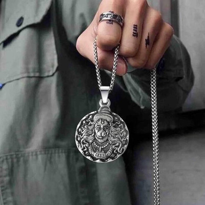 Animated F 87_JS rv-hanuman muu Silver Stone Pendant Set