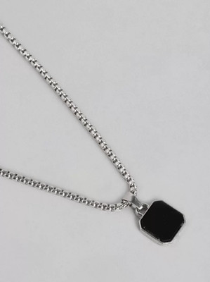 Harsh Enterprises Unisex Square Shaped Pendant Nacklace With Chain Silver Stainless Steel Locket
