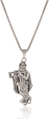 CzarDonic Lord Shri Krishna Necklace with Bansuri and chain Silver Stainless Steel Locket