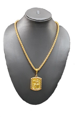 Pihoo Enterprise Radhe Krishna SQUARE & JAYPURI chain - 08 Gold-plated Diamond Alloy Pendant Set