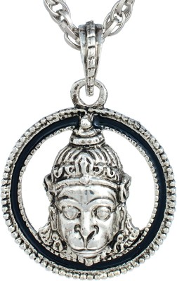 Dzinetrendz Antique look Lord Hanuman Bajrang Bali God pendant locket Silver tone temple jewellery chain necklace for Men and Women Silver Brass Pendant