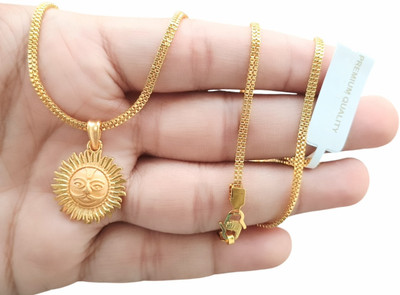 SAPNAPALACE SURYA GOLD LOCKET WITH 2 LINE GOLD PLATED CHAIN Gold-plated Brass Pendant Set