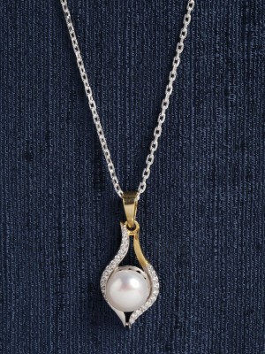 CLARA Chain Gift For Women and Girls Gold-plated Pearl, Cubic Zirconia Sterling Silver Pendant