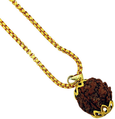 leahyallen Purest Astrological Original Natural 5 Mukhi/five Faced Nepali Rudraksha Pendant Gold-plated Beads Brass, Wood Locket Set