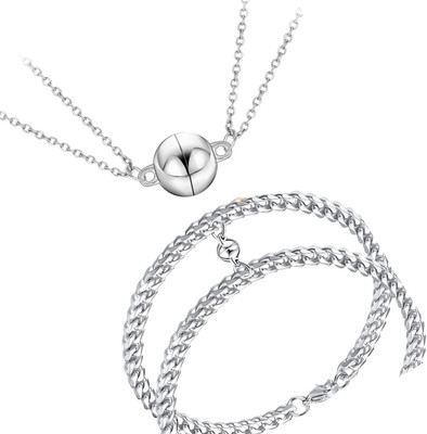 Teeragaj Couple Pendant Magnet Attraction Couple Locket Silver Pendant & Bracelet Stainless Steel Pendant Set