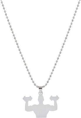 FOGGMART Body Builder Pendant Necklace for Men & Women, Silver, Adjustable Bead Chain Silver Metal, Stainless Steel Pendant Set