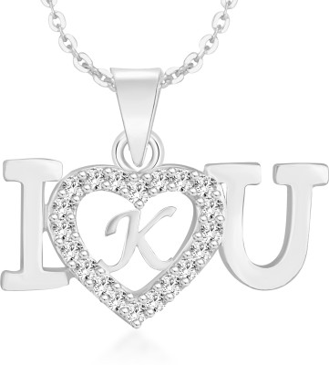 MK Jewels Beautiful Heart Design Pendant for Women Silver Diamond Alloy Pendant