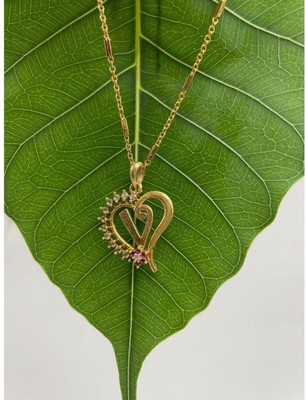 Pitaamaa Alphabet Heart Pendant Jewellery Set for women Pendant(Real Images)17 Gold-plated Diamond Brass Pendant