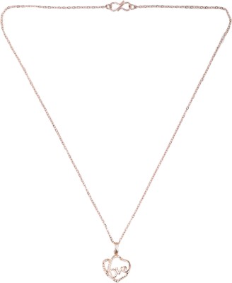 VETCO Pink Gold Colour Love Pendant Long Chain Pink Gold Necklace For Women and Girls Gold-plated Cubic Zirconia Alloy Pendant Set