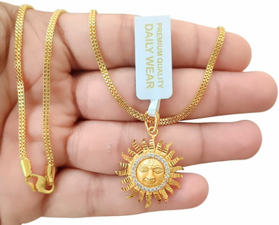 SAPNAPALACE Surya Dimonds in gold pendant with gold chain Gold-plated Brass Pendant