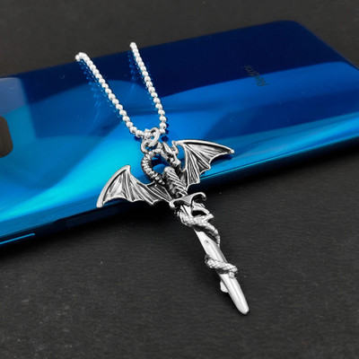Trinkets Dragon Pendant with Ball Chain for Unisex Rhodium Stainless Steel Locket Set Rhodium Stainless Steel Locket Set