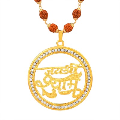 Morvi Gold Plated CZ Big Round Heavy jai Shree Shyam Rudraksha Pendant Locket Gold-plated Cubic Zirconia Brass Pendant