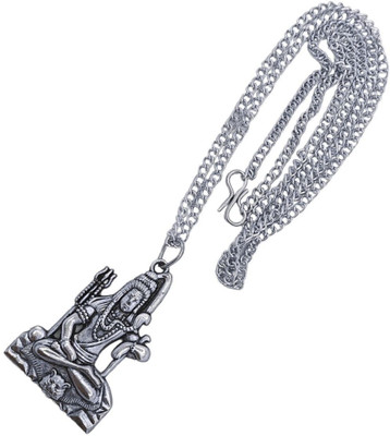 Guruji Gems & Jewellery Shiva Om Trishul Damru Pendant Chain Pack of 1- Silver Silver Brass, Wood Pendant Set