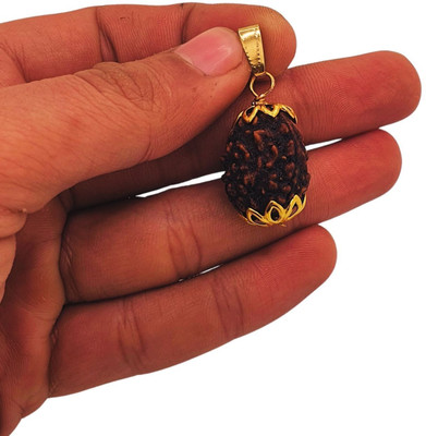 ASTHA Bhakti JEWELLERY 3 Mukhi Rudraksha Original Certified Rudraksha Pendant | 12-20 mm size Gold-plated Brass, Wood Locket Set