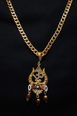 preetkala OM Trishul Damru Shivling rudraksh & SEHVANG CHAIN Gold-plated Diamond Alloy Pendant Set
