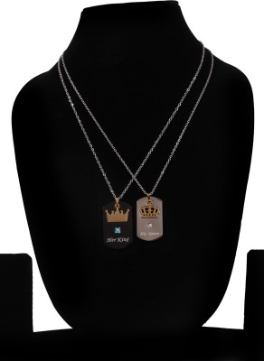 Dee Gee's mart Black & Silver Her King His Queen Crown couple pendant Stainless Steel Locket Set