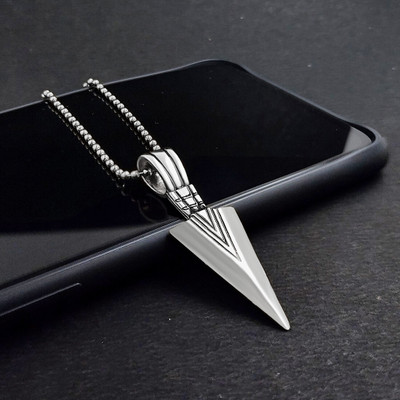 Trinkets Men's Stainless Steel Arrowhead Pendant Necklace: A Symbol of Strength and Style Rhodium Stainless Steel Locket Set