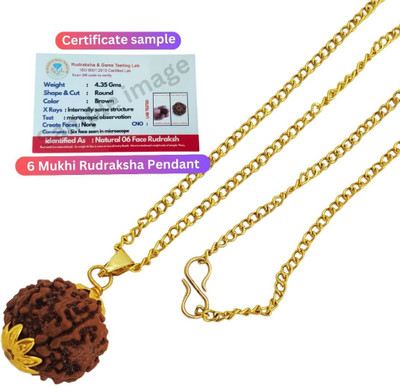 BHAKTI Kripalu Store 6/ six Mukhi Rudraksha Lab Certified Original Pure Nepalese Beads Gold-plated Beads Brass, Wood Locket Set