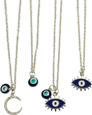 CharmsAndSpells Moon & Evil Eye Charm Pendant, Silver Plated Chains with Evil Eye Beads Necklace Brass Pendant Set