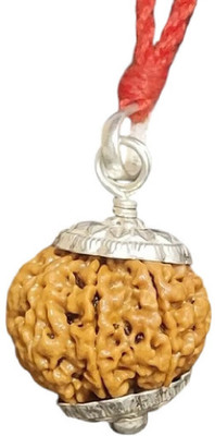 RIKIJAZ Nepali 5 Mukhi Rudraksha Five Face Rudraksh Pendant Natural Bead Lab Certified Silver Wood Pendant