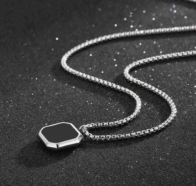 Whitechimes Smykker Fashion Stylish Square Locket Pendant Chain For Men Silver Stainless Steel Pendant Set