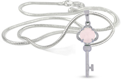 Reiki Crystal Peoducts Natural Rose Quartz Key Shape Pendant Locket with Metal Chain for Unisex Quartz, Agate Crystal Pendant