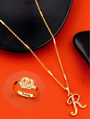 Jewel WORLD R name letter Diamond Pendant locket necklace chain with surprise gift for girls Gold-plated Alloy, Metal Pendant