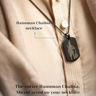 m a enterprises Hanuman Chalisa Hanuman ji Bajrangbali Locket Engraved for Men and Womens Silver Stainless Steel Locket