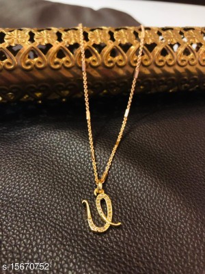 CLONEO U name alphabet letter pendant with Gold Chain for Girls & Women Gold-plated Alloy