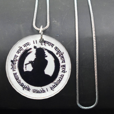 AFH Shri Krishna Maha Mantra Religious Charm Snake Chain Pendent for Men and Women Acrylic Pendant