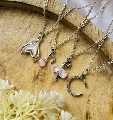 Sonisirani Set Of 4 Classy Trendy Aesthetic Silver Charm Pendant Necklace Silver Alloy Pendant