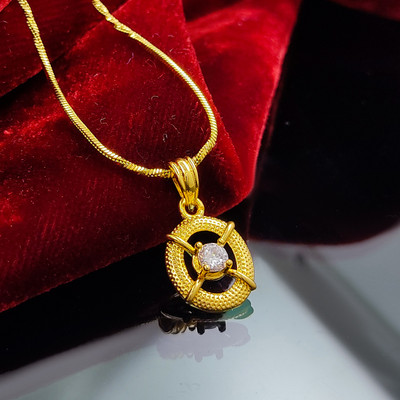 Saizen Women's Gold-Plated Round connect with Diamond Pendant Necklace For Girls Gold-plated Stainless Steel Pendant Set