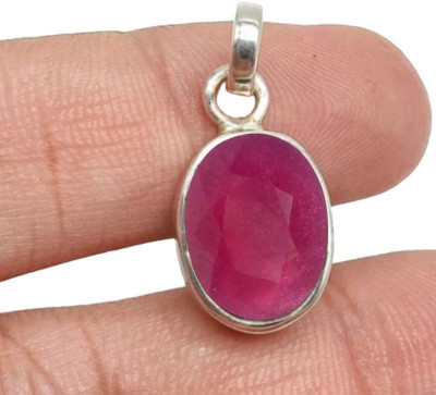 Chopra Gems Natural Ruby Pendant A+ Quality Gemstone For Men & Women Silver Ruby Brass