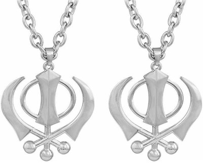 pompeo sikh khanda locket with chain in silver color, stylish Gold-plated Brass Pendant