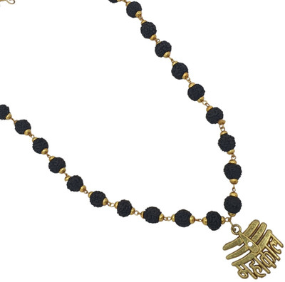 lisa vorce Black Natural Rudraksha Mala Silver plated Mala Gold-plated Beads Brass, Wood Pendant Set