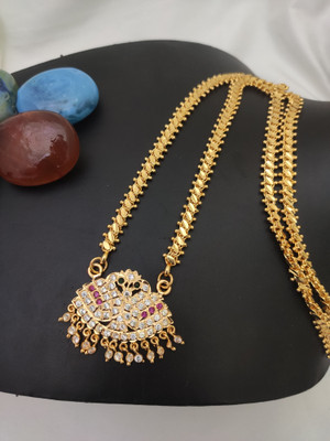 Hanaa Hanaa Handmade Impon Five Metal 5 Pon Ipon AD CZ Pendant With Chain Gold-plated Zircon Alloy, Copper Pendant Set